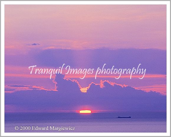 350165---Lake freighter and pink sunset from Sleeping Bear Dunes 